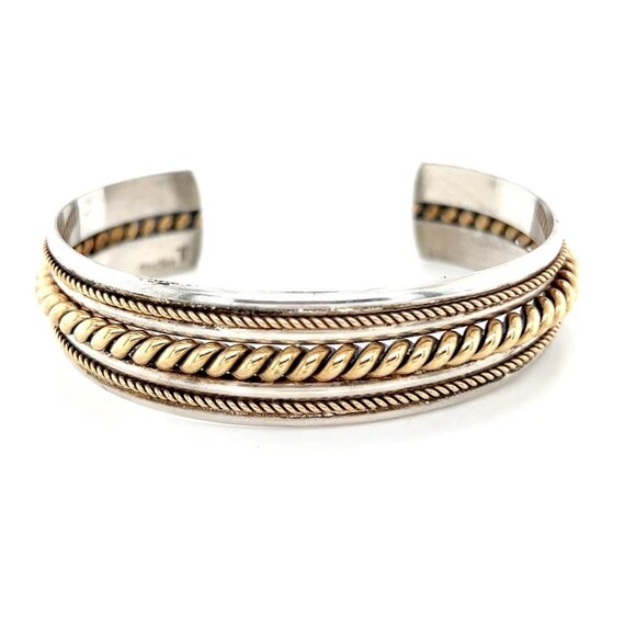 Sterling Two-Tone T Cuff - Picture 1 of 6